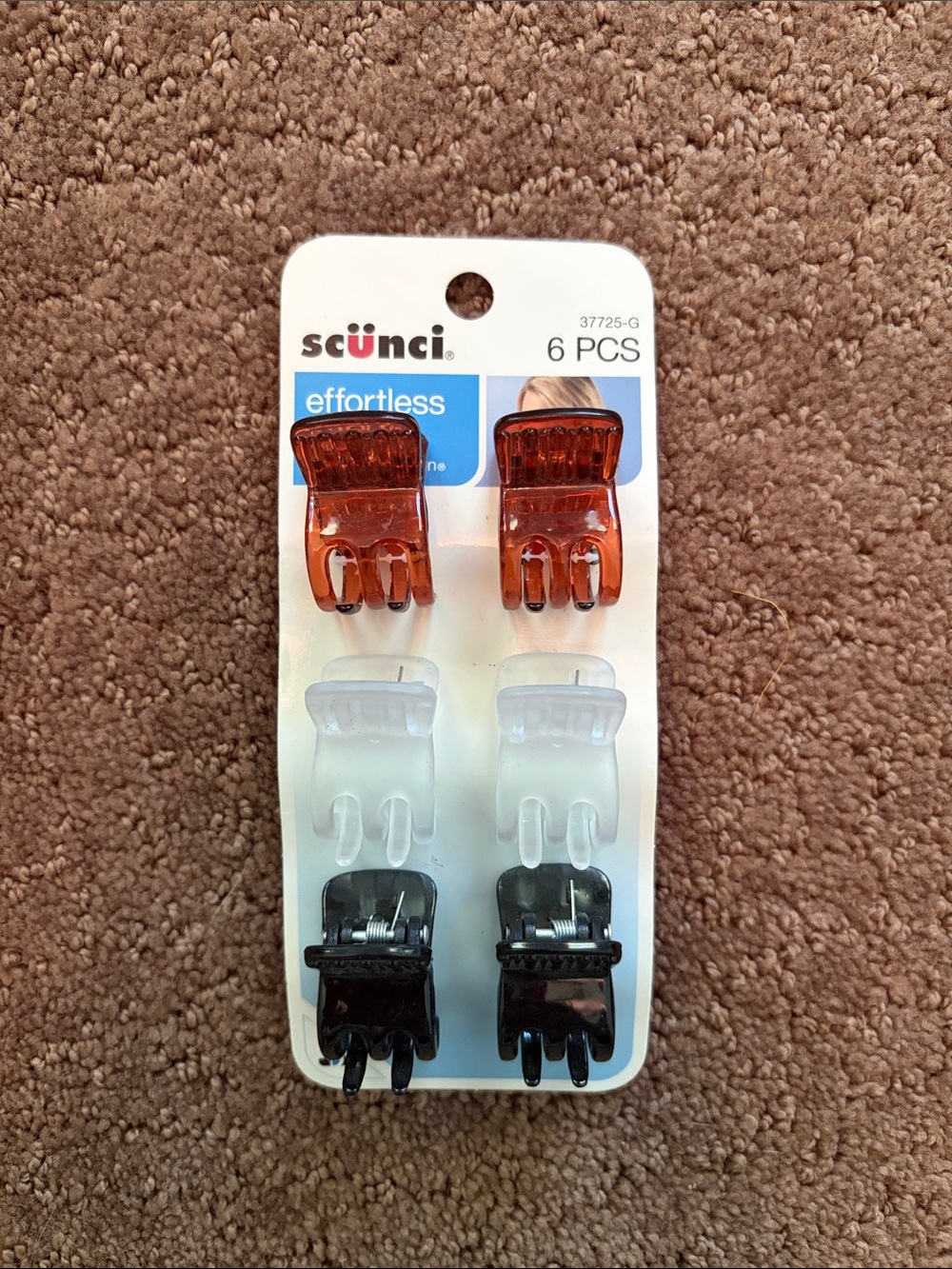 scünci 6-Pack Mini Hair Claws in Amber, Frosted White, and Black